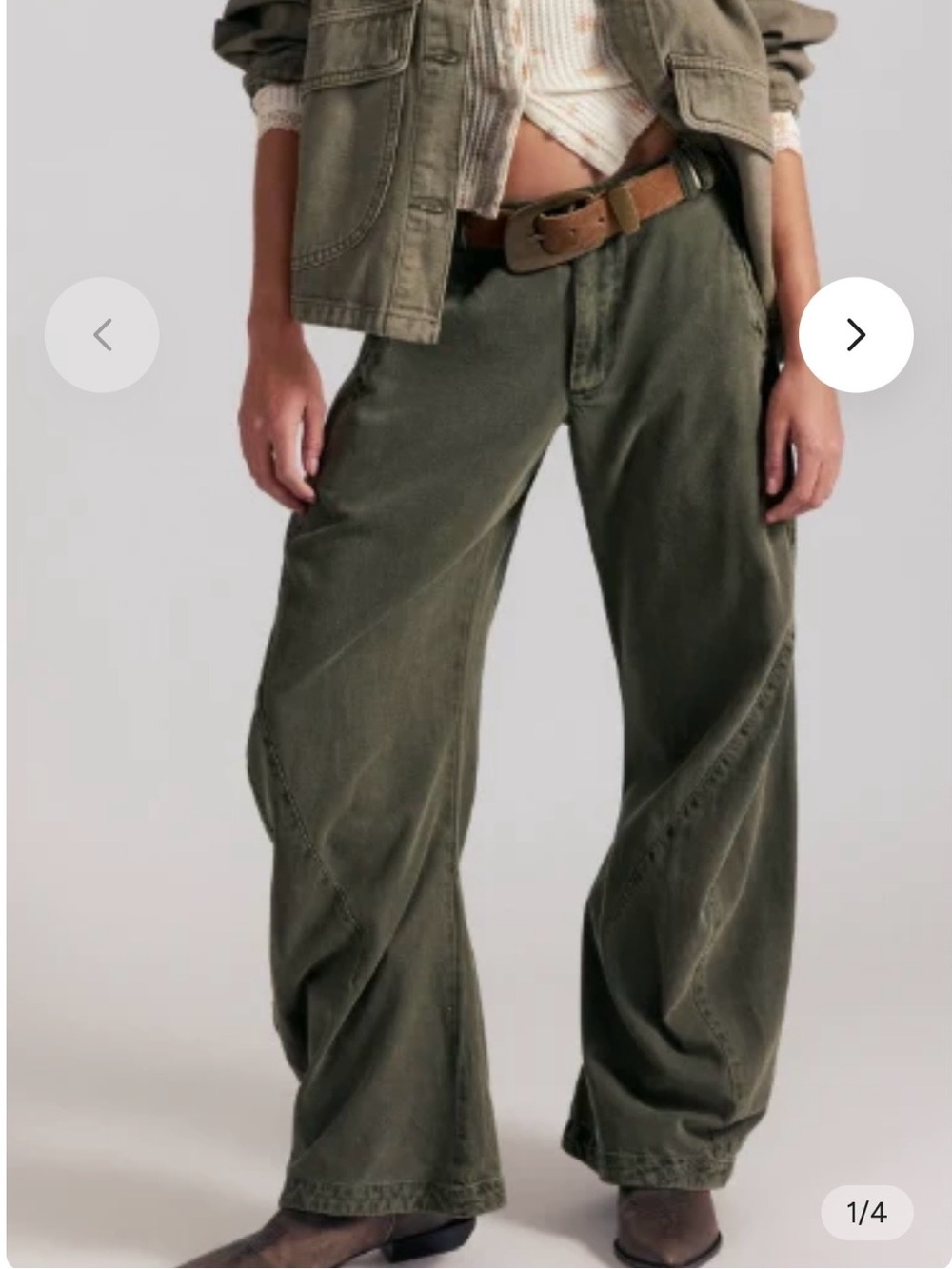 Free People Olive Utility Wide-Leg Pants